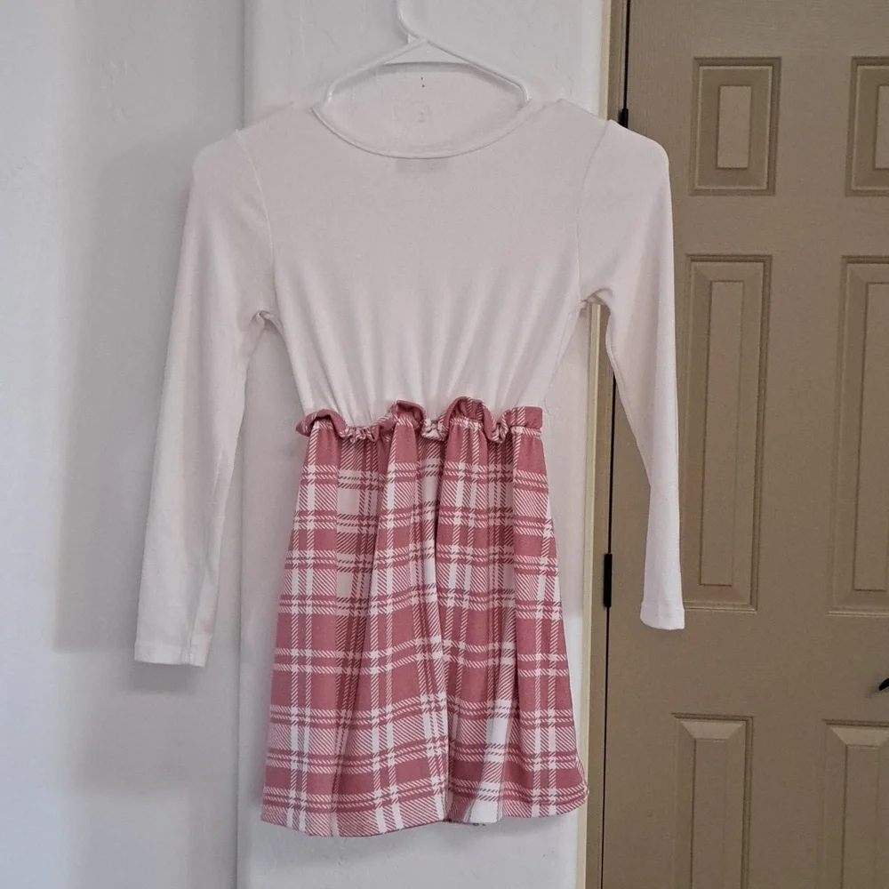 Stylish Kids Casual Dress with Pink Plaid Skirt Girls Size 8 - Picture 2 of 6